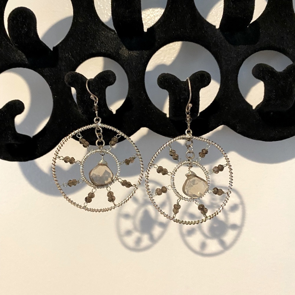 Sterling Silver Handmade Dangle Circle Crystal Earrings from Jersey boutique